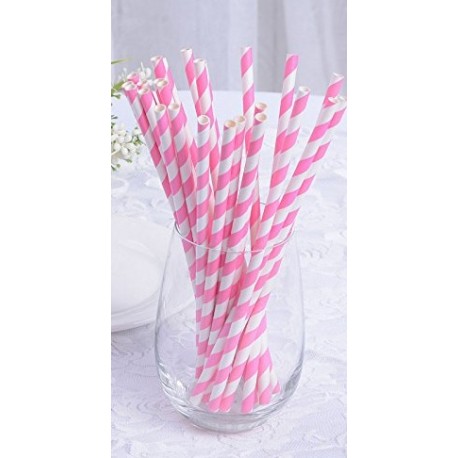 24 PCS PAILLE EN PAPIER ROSE