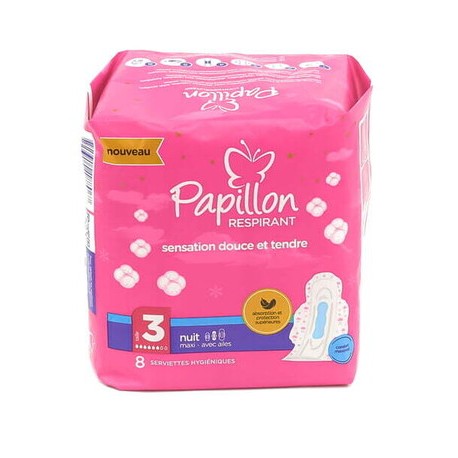 PAPILLON SERVIETTES HYGIENIQUES COTON 8PCS NUIT