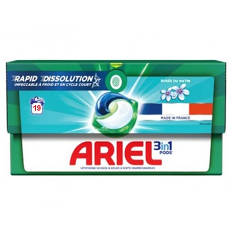 ARIEL LESSIVE 3EN1 ROSÉE DU MATIN 19PODS