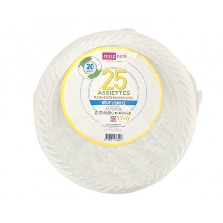 ASSIETTE RÉUTILISABLE RONDE CREUSE BLANC 17CM X25
