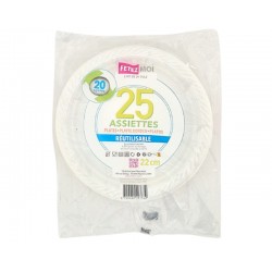 ASSIETTE RÉUTILISABLE RONDE CREUSE BLANC 22CM X25