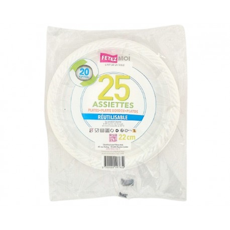ASSIETTE RÉUTILISABLE RONDE CREUSE BLANC 22CM X25