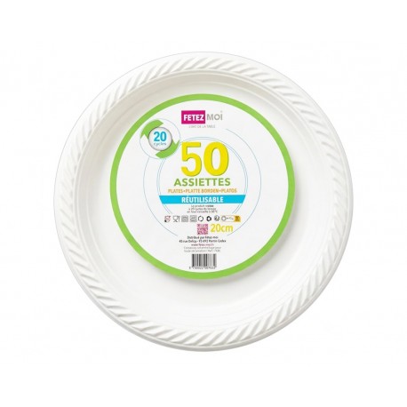 ASSIETTE RÉUTILISABLE RONDE CREUSE BLANC 20CM X50