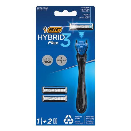 BIC RASOIR HYBRID FLEX 3LAMES 2 RECHARGES
